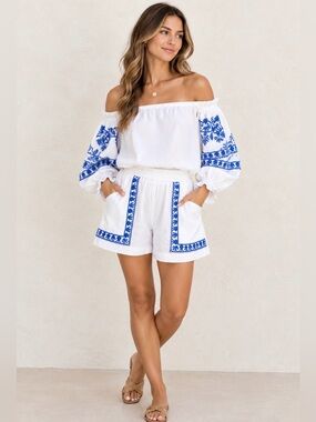 NWT Lace Top & Short Set Embroidered 100% Cotton